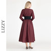 LIZZY早秋复古宫廷风安哥拉红V领大摆长袖连衣裙配腰带 商品缩略图3