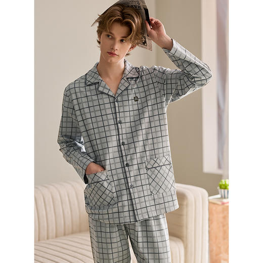 芬腾春秋季新款睡衣男春秋季纯棉开衫长袖青年宽松休闲家居服套装 商品图3