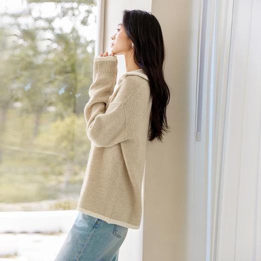 IC 100%绵羊毛撞色包边毛衣女2025新款气质休闲高级针织上衣 商品图4