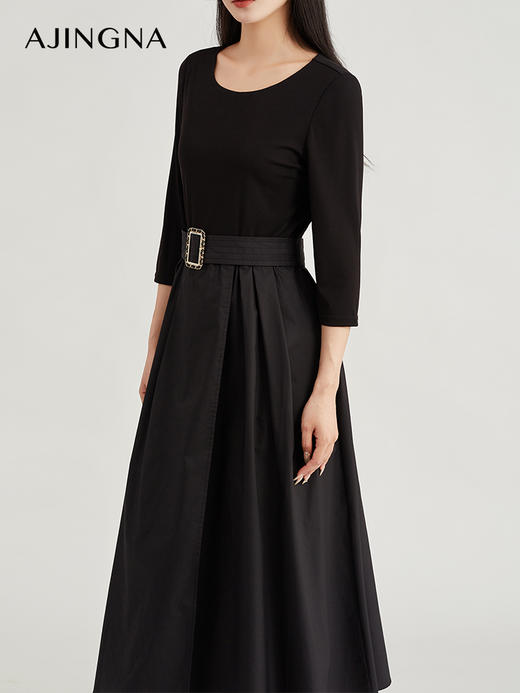 【积分兑换】阿菁娜法式圆领高腰拼接设计连衣裙A28Q112027 商品图3