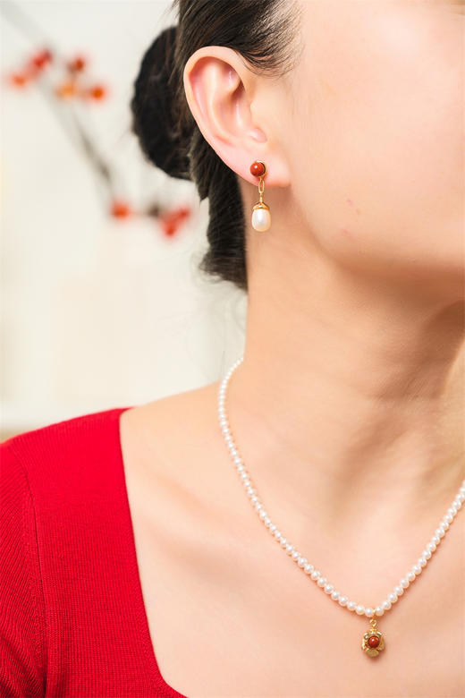 pearl moments珍刻 朝露（南红） 珍珠耳环 商品图9