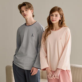 芬腾情侣睡衣春秋季纯棉圆领长袖女士休闲大码全棉男款家居服套装