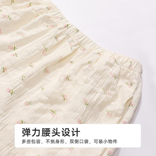 都市丽人女士软绵绵短袖套装薄梭织皱布提条生活家居短袖类LHH2G9 商品图8