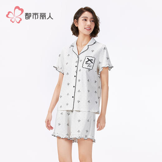 都市丽人女士无尘棉短袖套装薄单面无尘棉生活家居短袖类LHH1B8 商品图4