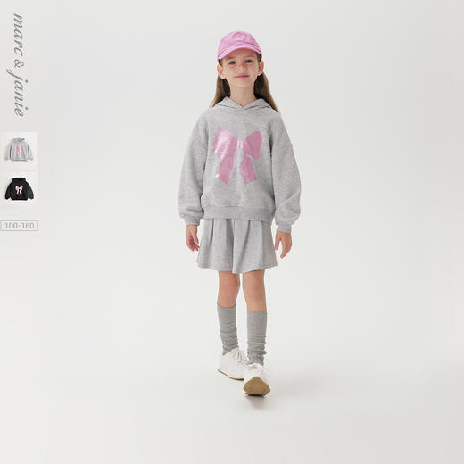 马克珍妮女童甜酷连帽卫衣儿童蝴蝶结印花上衣2025春季新款250153 商品图0