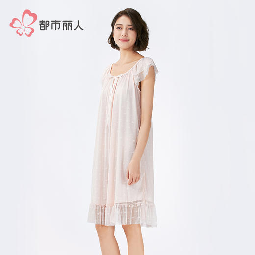 都市丽人女士特殊面料短袖裙薄针织网纱生活家居袖类LHH6D6 商品图2