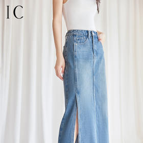IC休闲开衩直筒牛仔半身裙女通勤百搭气质宽松裙子