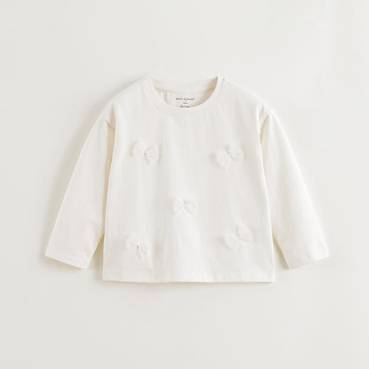 马克珍妮女童立体蝴蝶结长袖T恤 宝宝纯棉上衣2025春装新款250233 商品图1