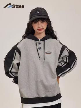 早乙女惠子saotome/STMWY243266/复古撞色连帽卫衣