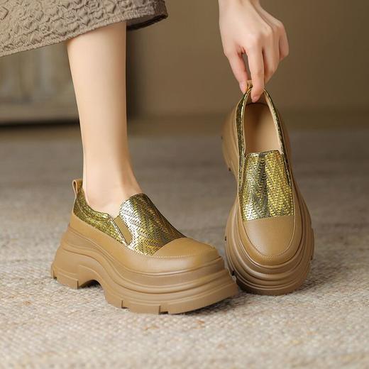 【预售5天】厚底牛皮拼接羊皮单鞋，显瘦松糕鞋深口粗跟乐福增高女鞋TYMXY&A901 商品图3