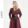 LIZZY早秋复古宫廷风安哥拉红V领大摆长袖连衣裙配腰带 商品缩略图1