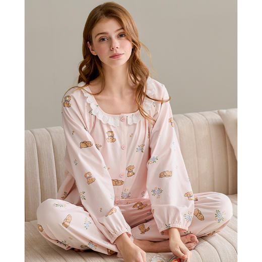 芬腾月子服女士睡衣春季纯棉长袖套装秋天孕妇产妇哺乳喂奶家居服 商品图3