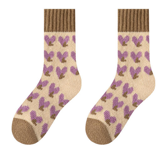 【10双更值❗️超暖防寒厚绒袜】轻柔软糯，告别寒冷，秋冬款紫色爱心保暖袜加厚款袜子女中筒袜冬季纯色毛圈袜 商品图8