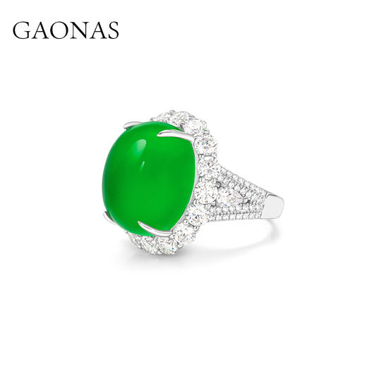 GAONAS 925银合成锆石戒指 露华浓 中式经典绿色蛋面戒指 10261JG 商品图1