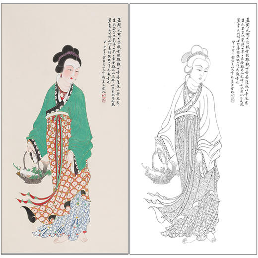 俞致贞人物工笔画白描底稿《鱼篮观音》临摹勾线高清打印稿ZZ44 商品图0