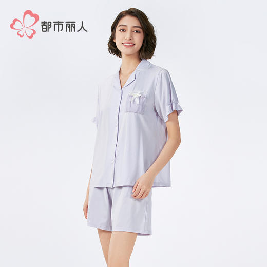 都市丽人女士无尘棉短袖套装薄凉感无尘棉好睡好眠短袖类LHH1C3 商品图2