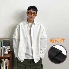 徐太浪假两件纯色长袖衬衫男2025新款春季大码男装休闲风衬衣外套