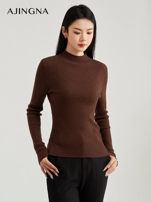【商城同款】阿菁娜修身显瘦竖螺纹羊毛针织衫A28D301019 商品图2
