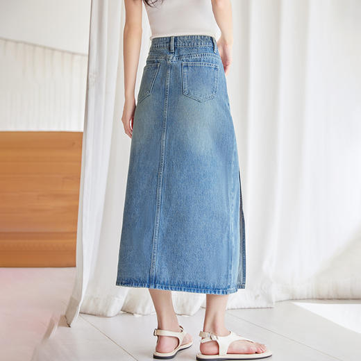 IC休闲开衩直筒牛仔半身裙女通勤百搭气质宽松裙子 商品图3