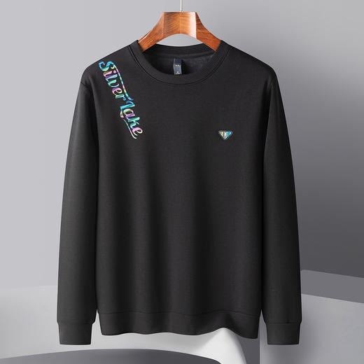 【加绒加厚】罗蒙男士秋冬含桑蚕丝长袖卫衣舒适百搭时尚胸花男士卫衣 商品图2