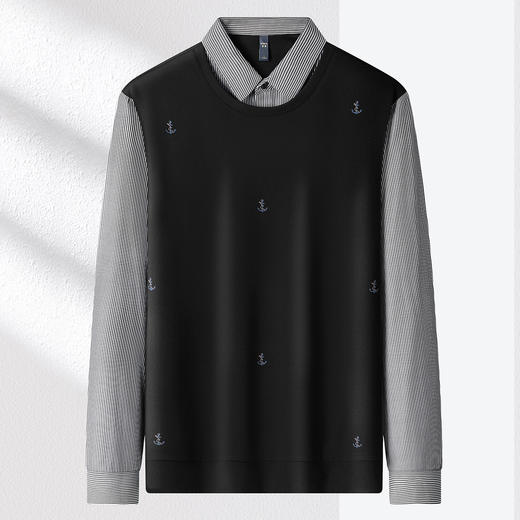 【肌理提花】罗蒙男士经典假两件衬衫领百搭时尚舒适休闲针织衫男条纹衬衫 商品图4