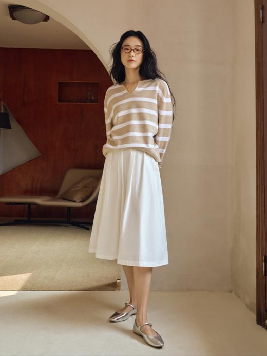 休闲V领真丝有机棉混纺条纹毛衫FCF1WST028 商品图11