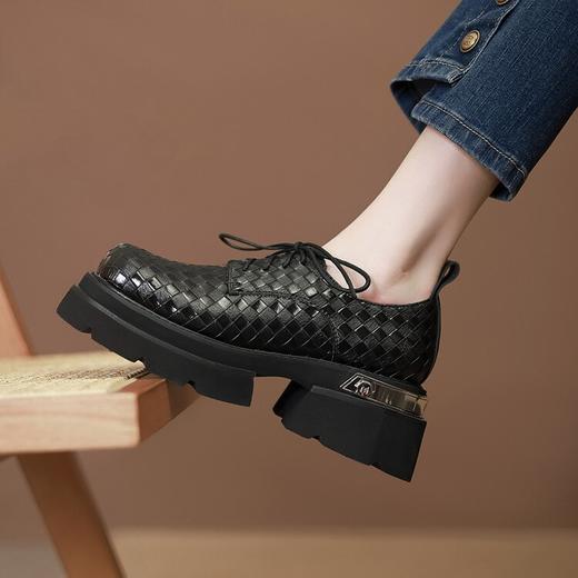 【预售5天】厚底酒红编织乐福鞋，英伦小皮鞋复古方头女单鞋子ZMXY&ZM5128-1 商品图1