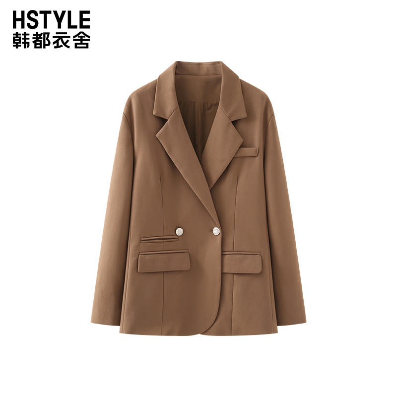 折扣福利-韩都衣舍/HSTYLE翻领双排扣西装外套女高级感通勤时尚休闲宽松西服春新款