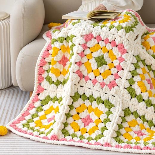 苏苏姐家胖嘟嘟方格毯手工diy编织钩针毯子毛线团自制材料包 商品图2