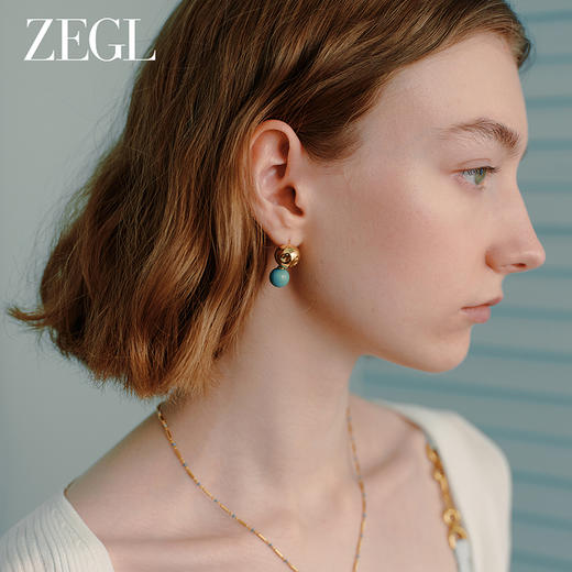 ZEGL真柳设计师蔚蓝岛屿绿松石耳钉复古新款爆款耳环耳饰冰种耳坠 商品图1