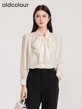 oldcolour春新款法式简约气质设计感系带薄款长袖衬衫女Q120118A1
