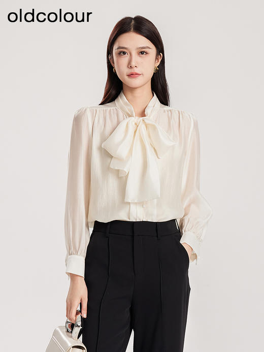oldcolour春新款法式简约气质设计感系带薄款长袖衬衫女Q120118A1 商品图0