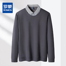 【肌理提花】罗蒙秋冬男士假两件针织衫男长袖衬衫百搭舒适男士时尚通勤针织衫