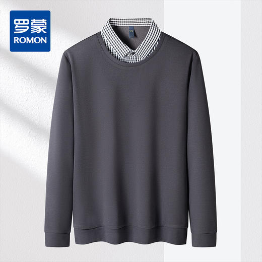 【肌理提花】罗蒙秋冬男士假两件针织衫男长袖衬衫百搭舒适男士时尚通勤针织衫 商品图0