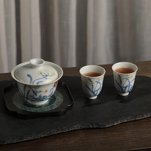 广诚行x一儒堂 岁寒香韵青花加彩盖碗 岩茶组合和和美美礼盒 商品图3