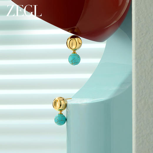 ZEGL真柳设计师蔚蓝岛屿绿松石耳钉复古新款爆款耳环耳饰冰种耳坠 商品图3
