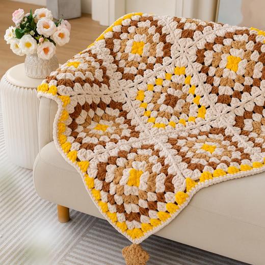 苏苏姐家胖嘟嘟方格毯手工diy编织钩针毯子毛线团自制材料包 商品图1