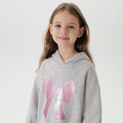 马克珍妮女童甜酷连帽卫衣儿童蝴蝶结印花上衣2025春季新款250153 商品图4