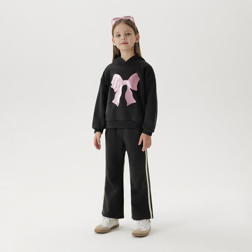 马克珍妮女童甜酷连帽卫衣儿童蝴蝶结印花上衣2025春季新款250153 商品图2
