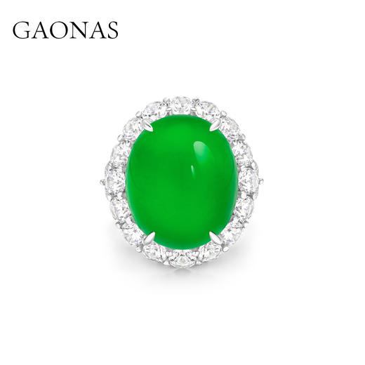GAONAS 925银合成锆石戒指 露华浓 中式经典绿色蛋面戒指 10261JG 商品图0