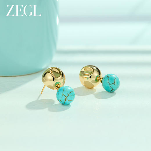 ZEGL真柳设计师蔚蓝岛屿绿松石耳钉复古新款爆款耳环耳饰冰种耳坠 商品图2