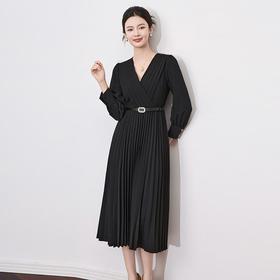 【高货wl】全新升级【铂金会员330/天猫449/差价119】(11033) 洛诗琳法式优雅V领百褶裙早春名媛气质女神范收腰连衣裙女