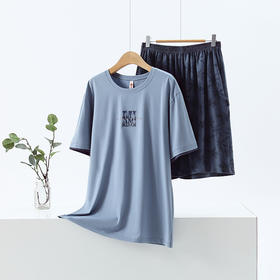 芬腾芬腾睡衣男夏季纯棉短袖套头圆领外穿男款简约舒适家居服套装