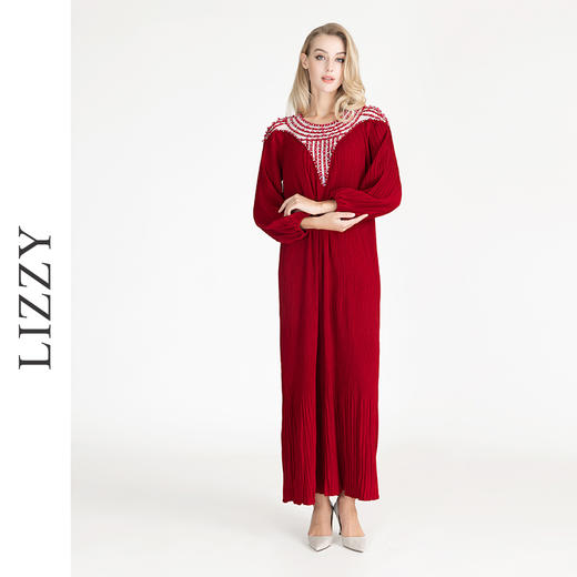 LIZZY早秋优雅长袍高贵宽松钉珠宴会派对礼服连衣裙8095 商品图2