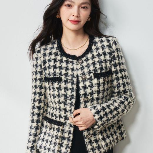 【高货sh】全新升级【铂金会员441/天猫599/差价158】(33515) 洛诗春季法式轻奢重磅绵羊毛编织千鸟格粗花呢小香风外套 商品图3