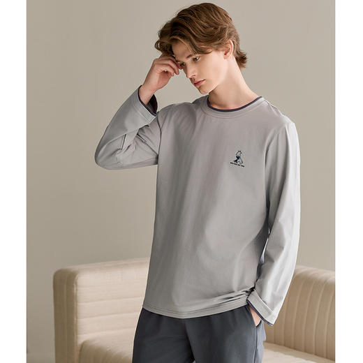 芬腾情侣睡衣春秋季纯棉圆领长袖女士休闲大码全棉男款家居服套装 商品图3