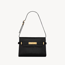 SAINT LAURENT 圣罗兰 女士亮面鳄鱼压纹皮革曼哈顿小号单肩包 黑色 675626 DND0W 1000