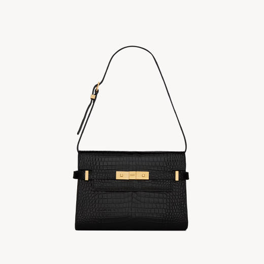 SAINT LAURENT 圣罗兰 女士亮面鳄鱼压纹皮革曼哈顿小号单肩包 黑色 675626 DND0W 1000 商品图0