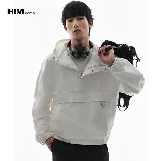 HIM漢崇  字母刺绣半拉链套头卫衣男宽松落肩休闲连帽上衣2025秋季 商品图1