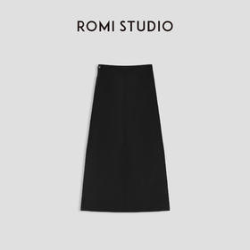 ROMI STUDIO“内外兼备”精纺羊毛不对称倒褶围裹式侧开叉半裙Q3848